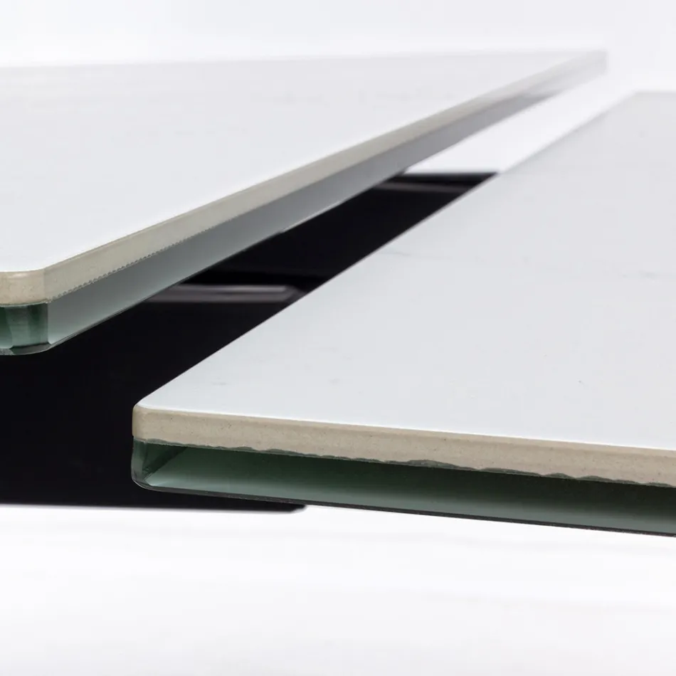 Table à Manger Extensible 240 cm Plateau Verre et Céramique - Barone Viadurini