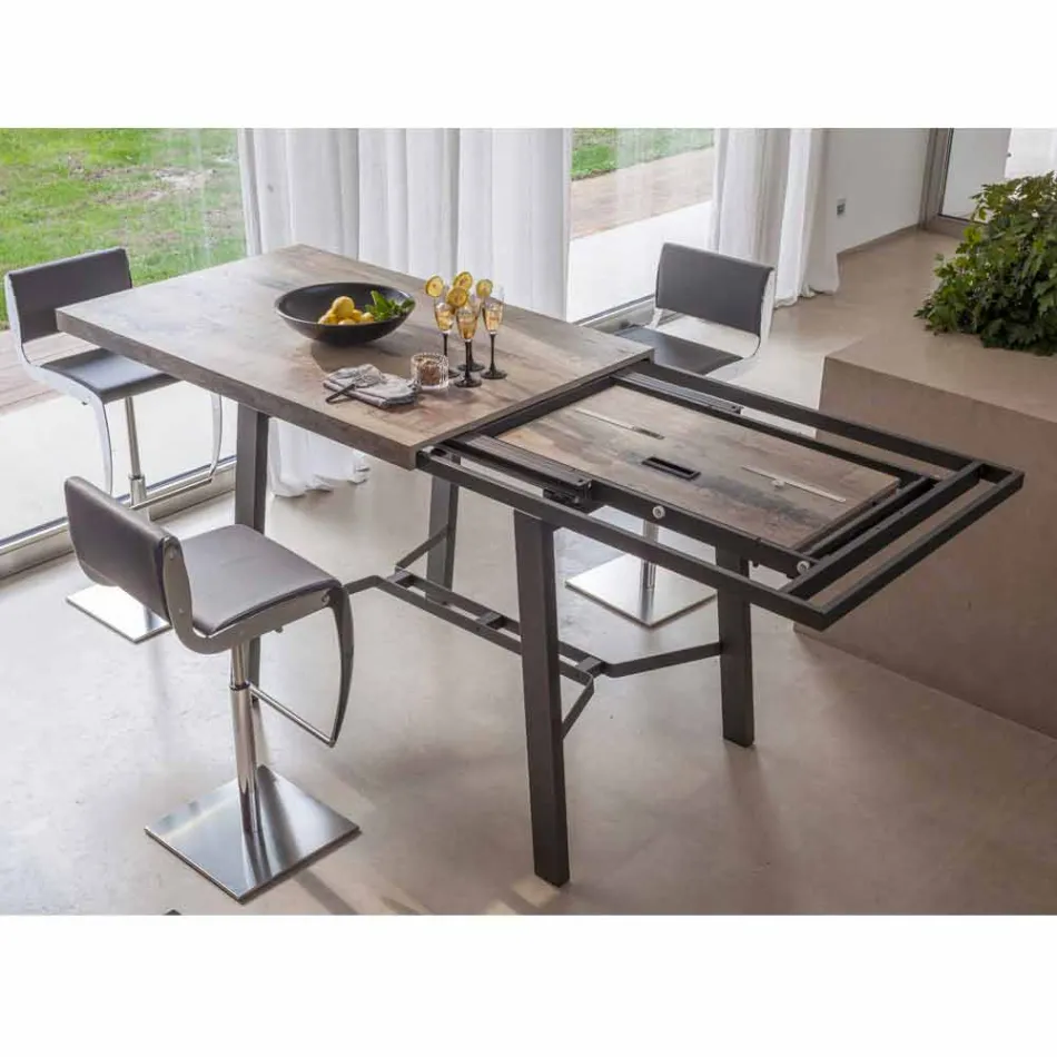 Table à manger extensible en bois et métal jusqu'à 280 cm - Gallotto Viadurini