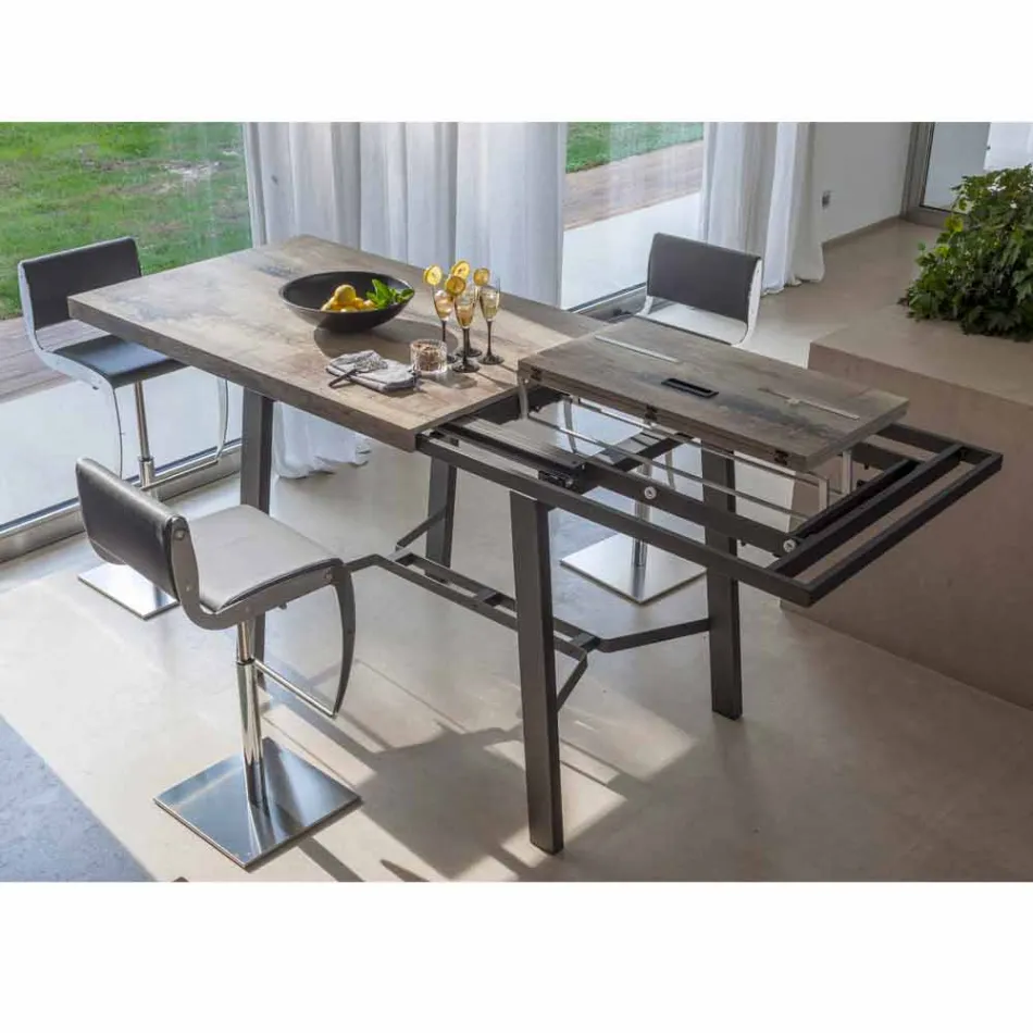 Table à manger extensible en bois et métal jusqu'à 280 cm - Gallotto Viadurini
