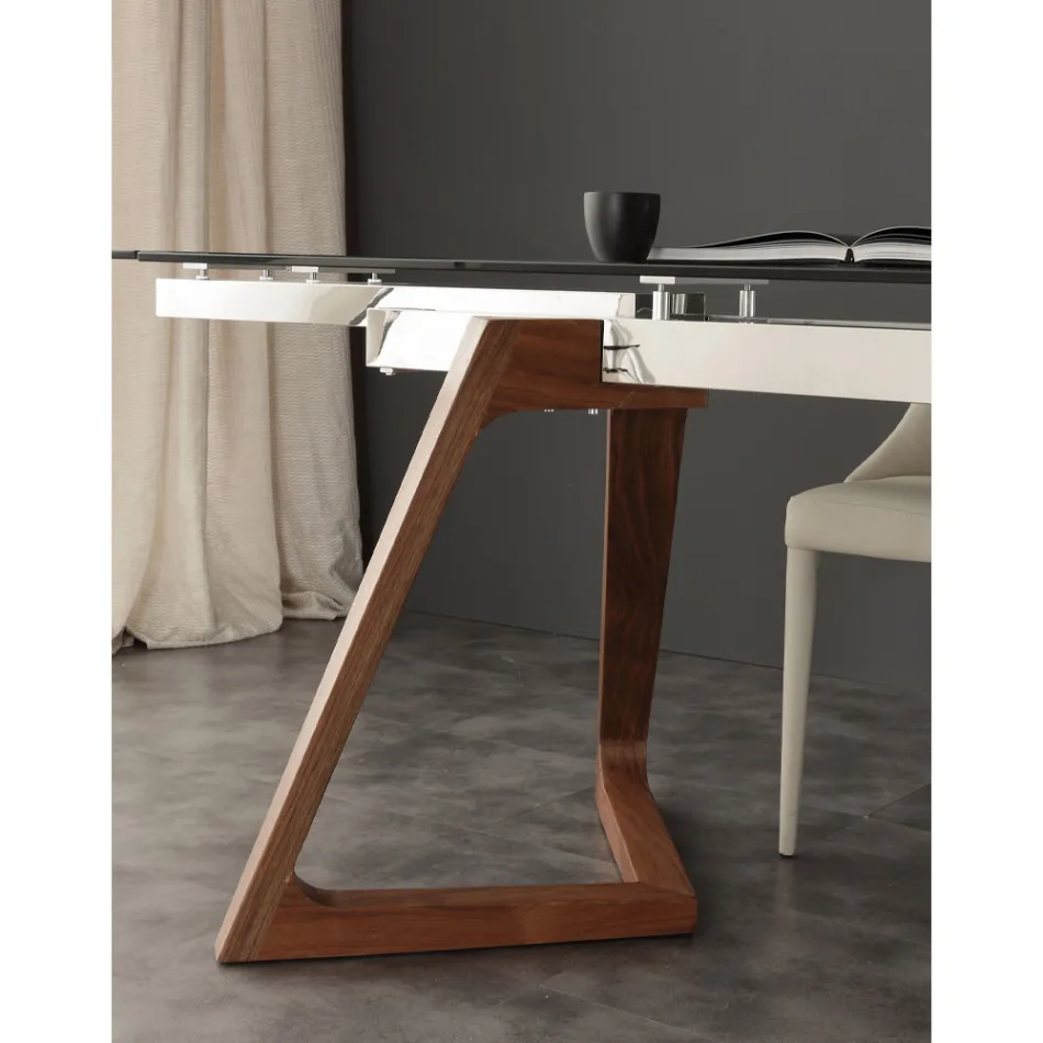 Table de salle à manger extensible avec palteau en verre trempé Iside Viadurini