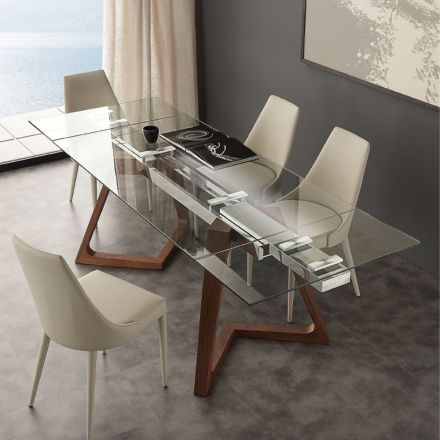 Table de salle à manger extensible avec palteau en verre trempé Iside Viadurini