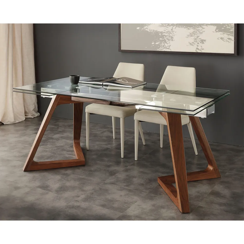 Table de salle à manger extensible avec palteau en verre trempé Iside Viadurini