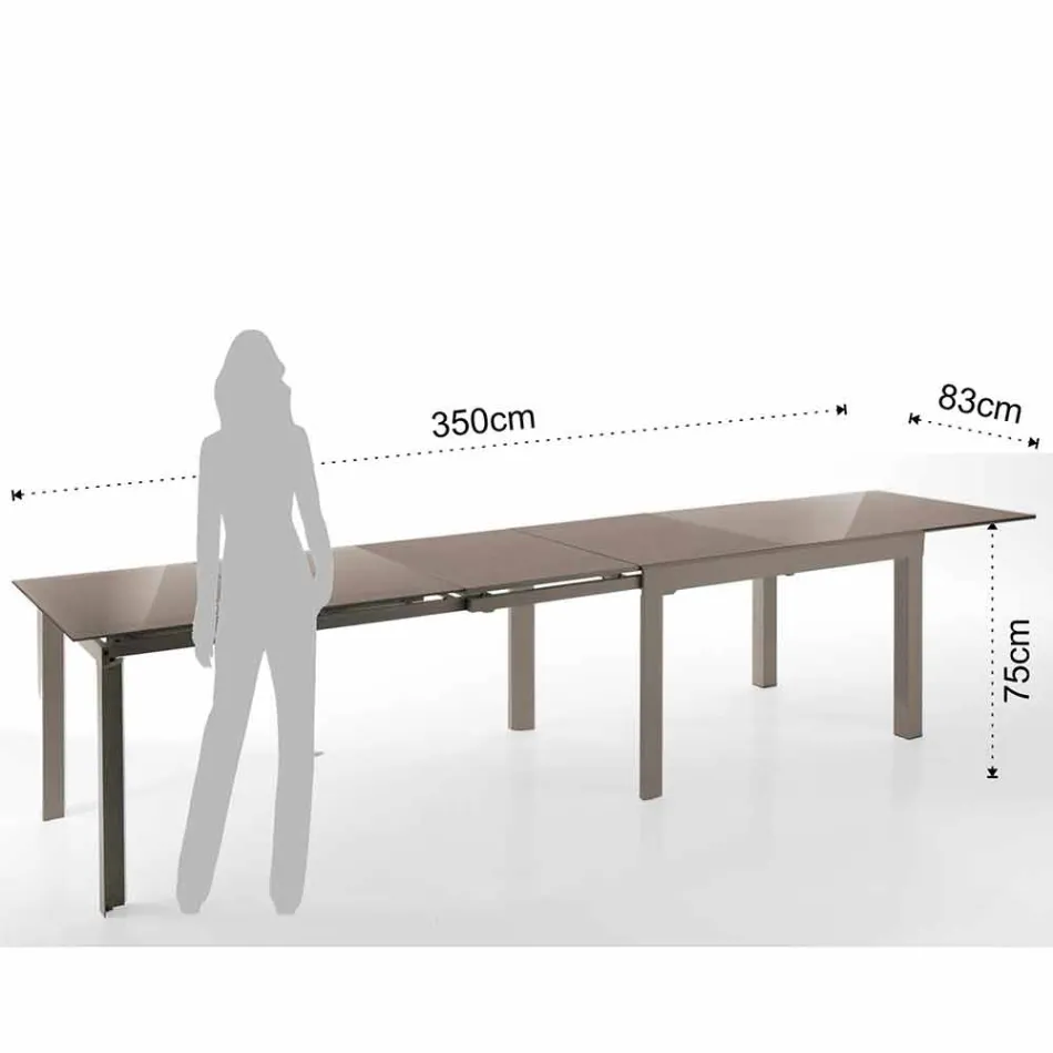 Table Design Extensible en Verre et Métal, Warrior Viadurini