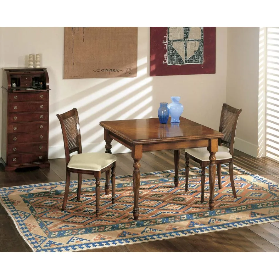 Table Extensible et 2 Chaises en Noyer Patiné Fabriquées en Italie - Biotite Viadurini