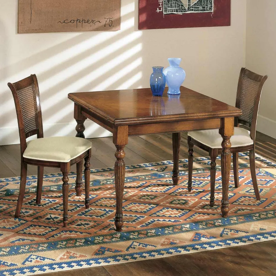 Table Extensible et 2 Chaises en Noyer Patiné Fabriquées en Italie - Biotite Viadurini