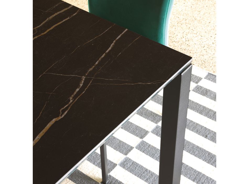 Table extensible jusqu'à 230 cm en métal et plateau en verre céramique - Klaus Viadurini