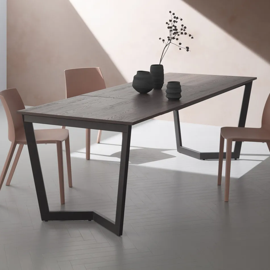 Table Extensible Jusqu'à 238 cm Moka Métal et Hpl Made in Italy - Pablito Viadurini