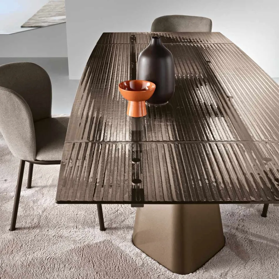 Table extensible jusqu'à 240 cm en verre côtelé transparent, fabriquée en Italie - Talete Viadurini