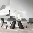 Table extensible jusqu'à 240 cm en verre côtelé transparent, fabriquée en Italie - Talete Viadurini