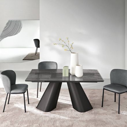 Table extensible jusqu'à 240 cm en verre côtelé transparent, fabriquée en Italie - Talete Viadurini