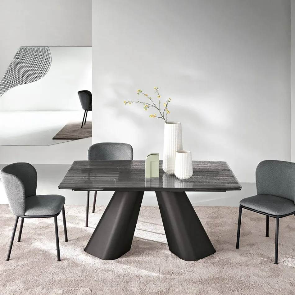 Table extensible jusqu'à 240 cm en verre côtelé transparent, fabriquée en Italie - Talete Viadurini