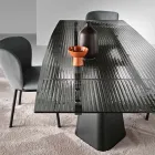 Table extensible jusqu'à 240 cm en verre côtelé transparent, fabriquée en Italie - Talete Viadurini