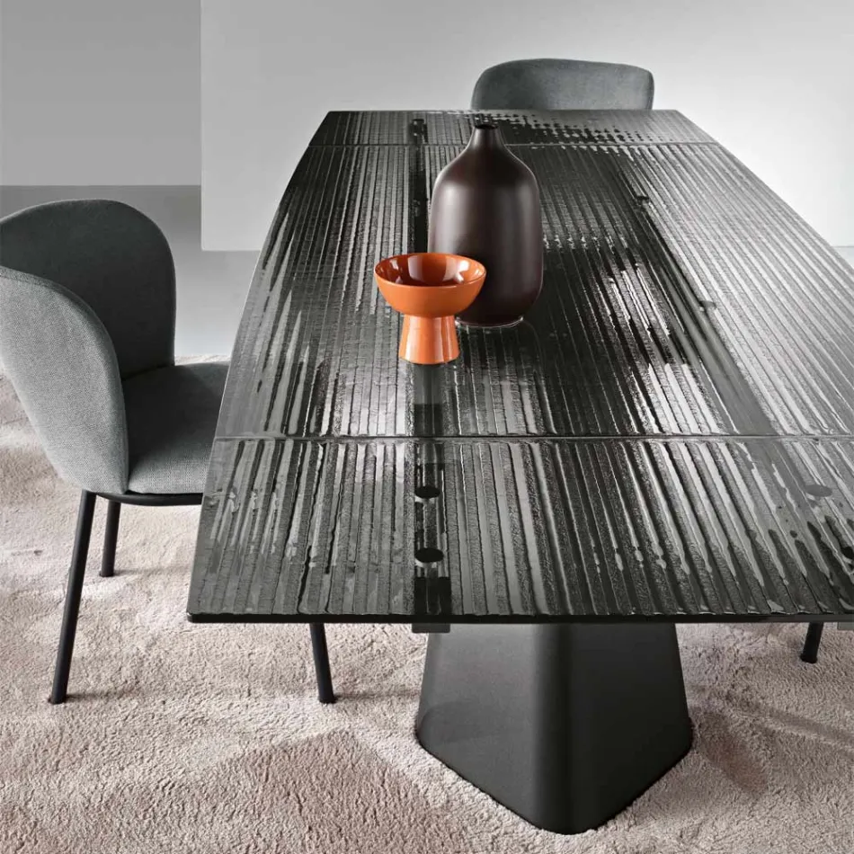 Table extensible jusqu'à 240 cm en verre côtelé transparent, fabriquée en Italie - Talete Viadurini