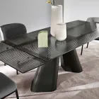 Table extensible jusqu'à 240 cm en verre côtelé transparent, fabriquée en Italie - Talete Viadurini