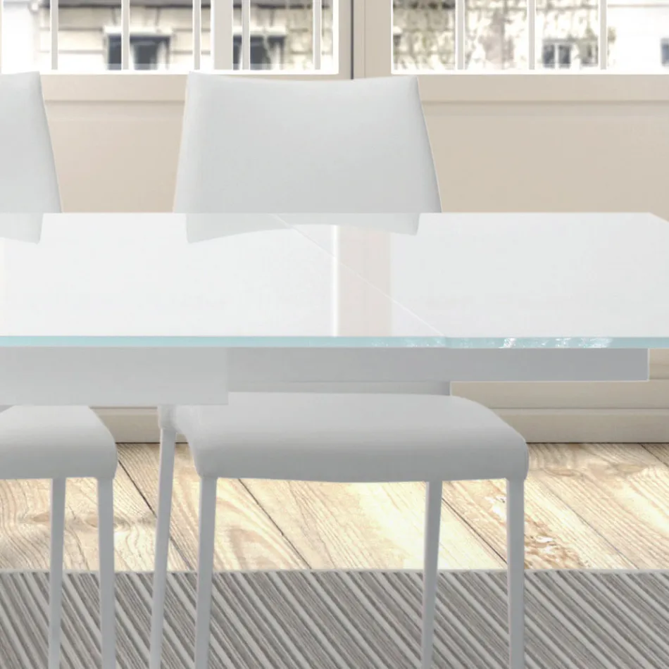 Table extensible jusqu'à 278 cm en verre et acier blanc Made in Italy - Grotta Viadurini