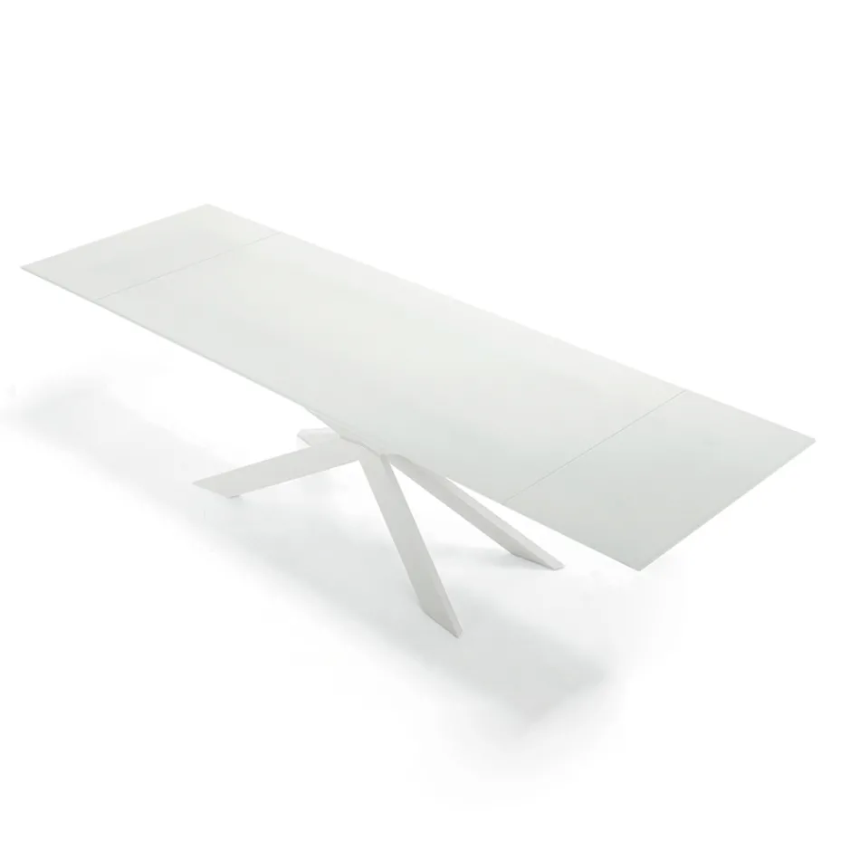 Table extensible jusqu'à 278 cm en verre et acier blanc Made in Italy - Grotta Viadurini