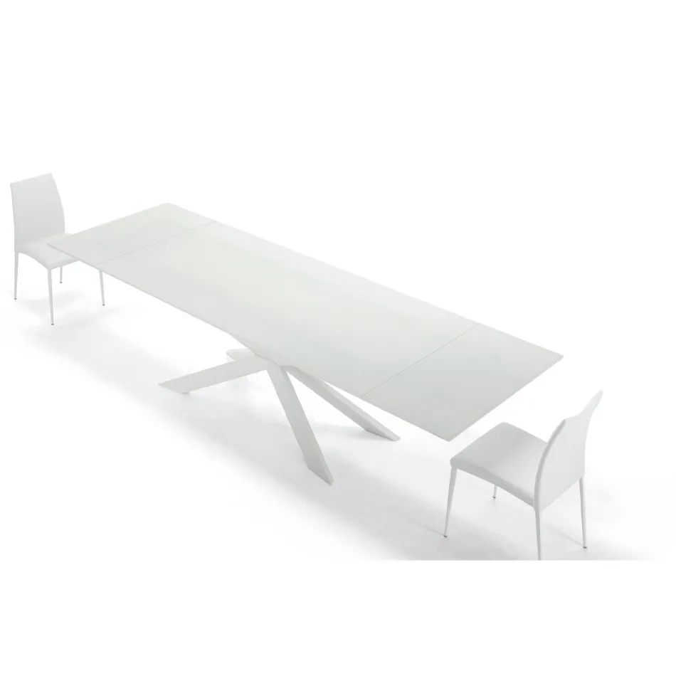 Table extensible jusqu'à 278 cm en verre et acier blanc Made in Italy - Grotta Viadurini