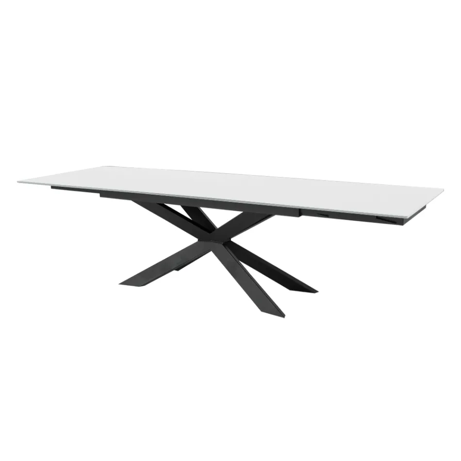 Table extensible jusqu'à 278 cm en verre et acier noir Made in Italy - Grotta Viadurini
