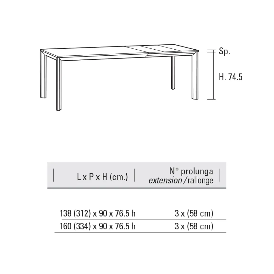 Table Extensible Jusqu'à 334 cm en Aluminium et Hpl Made in Italy - Filiberto Viadurini