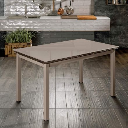 Table extensible jusqu'à 170 cm avec plateau en verre et piètement en métal - Apple Viadurini