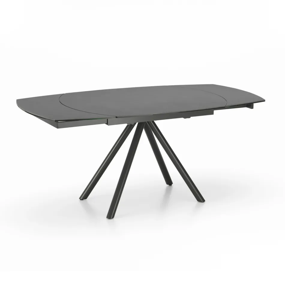 Table extensible jusqu'à 180 cm en céramique sur verre et métal - Lozzolo Viadurini