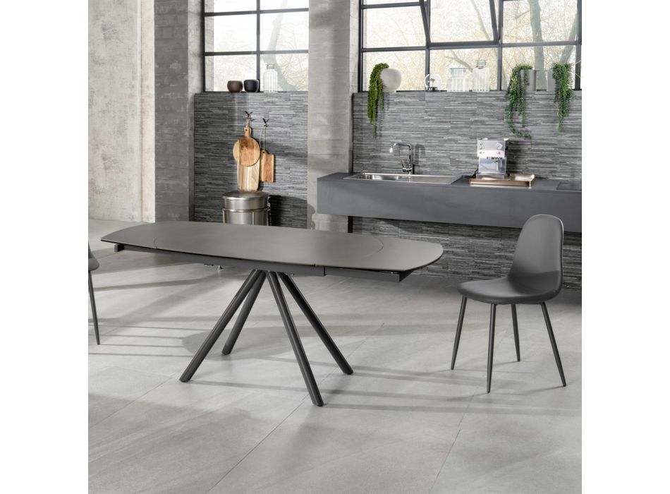 Table extensible jusqu'à 180 cm en céramique sur verre et métal - Lozzolo Viadurini