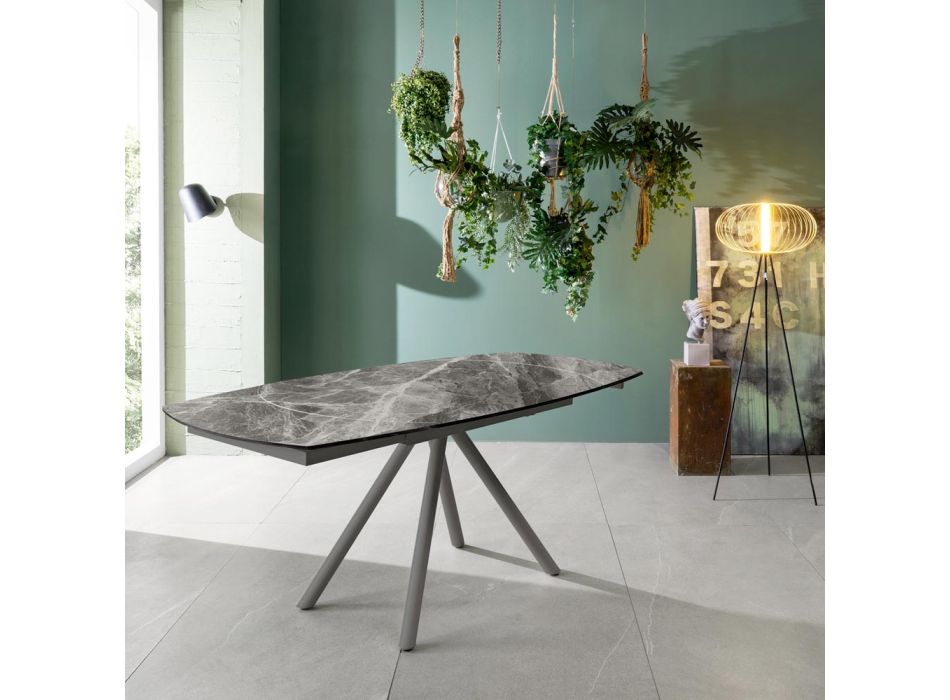 Table extensible jusqu'à 180 cm en céramique sur verre et métal - Lozzolo Viadurini