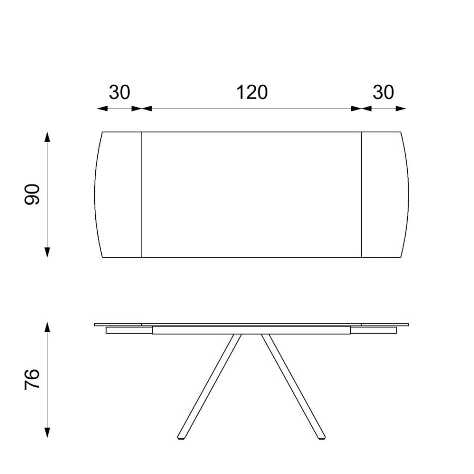 Table extensible jusqu'à 180 cm en céramique sur verre et métal - Lozzolo Viadurini