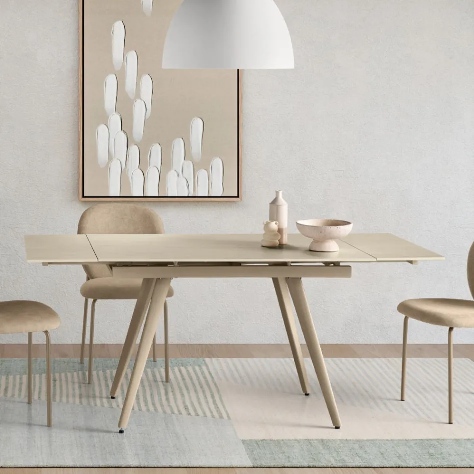 Table extensible jusqu'à 180 cm en pierre effet marbre et métal - Numa Viadurini