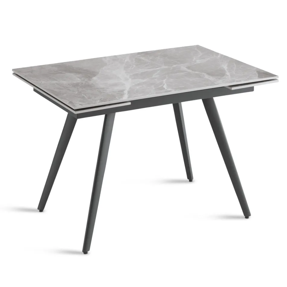Table extensible jusqu'à 180 cm en pierre effet marbre et métal - Numa Viadurini