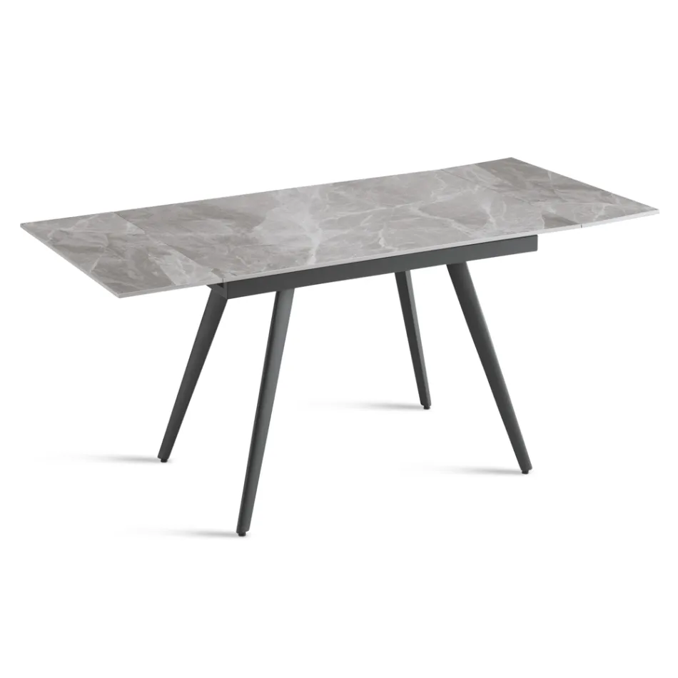 Table extensible jusqu'à 180 cm en pierre effet marbre et métal - Numa Viadurini