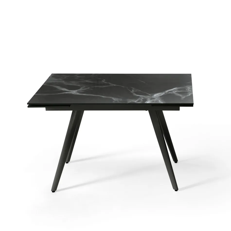 Table extensible jusqu'à 180 cm en pierre effet marbre et métal - Numa Viadurini