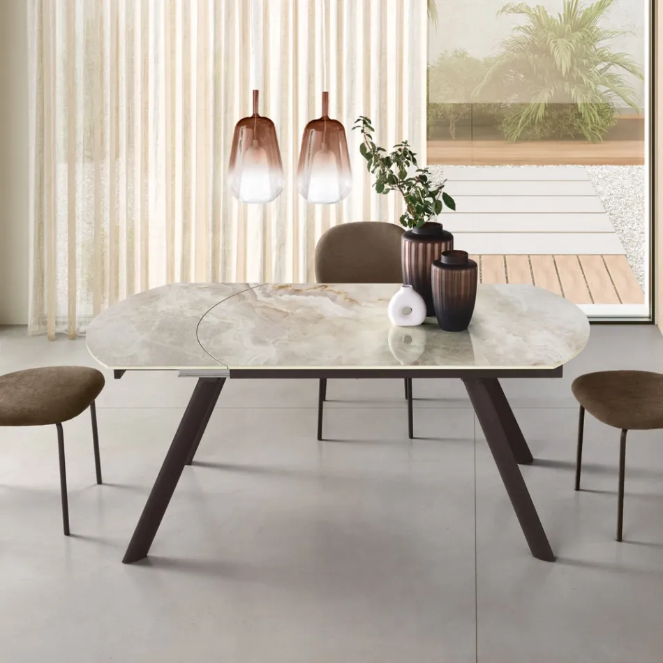 Table extensible jusqu'à 180 cm en pierre frittée effet marbre - Talia Viadurini