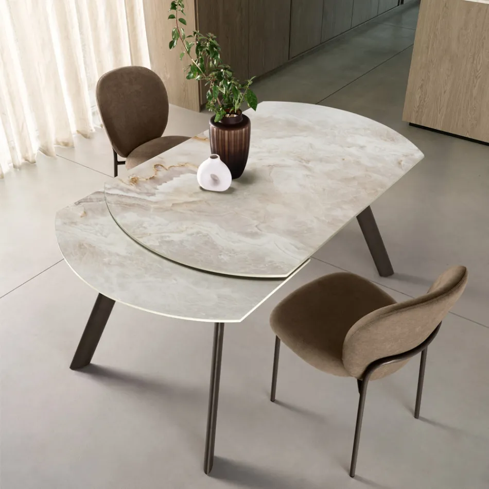 Table extensible jusqu'à 180 cm en pierre frittée effet marbre - Talia Viadurini