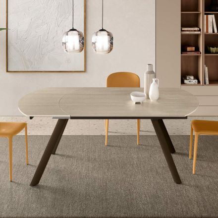 Table extensible jusqu'à 180 cm en pierre frittée effet marbre - Talia Viadurini