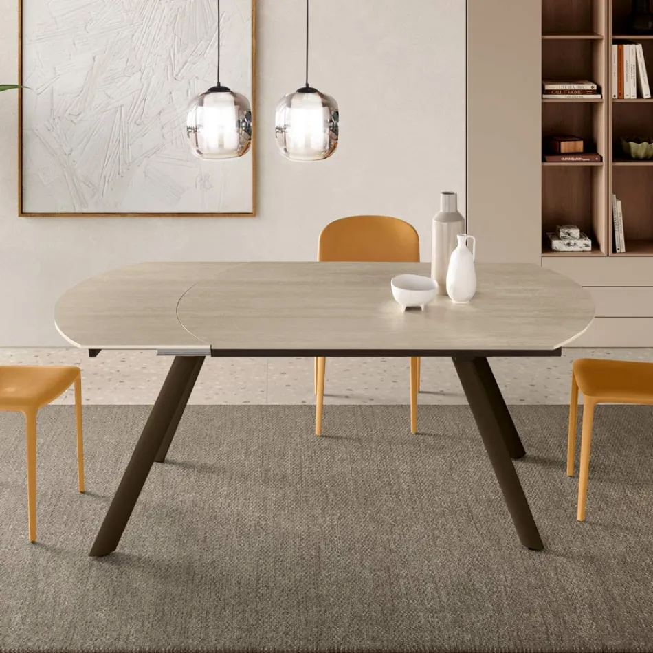 Table extensible jusqu'à 180 cm en pierre frittée effet marbre - Talia Viadurini