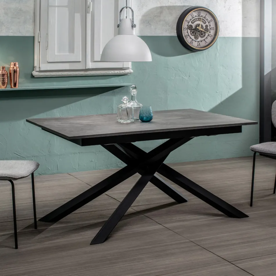 Table extensible jusqu'à 190 cm en métal et plateau mélaminé - Lavande Viadurini