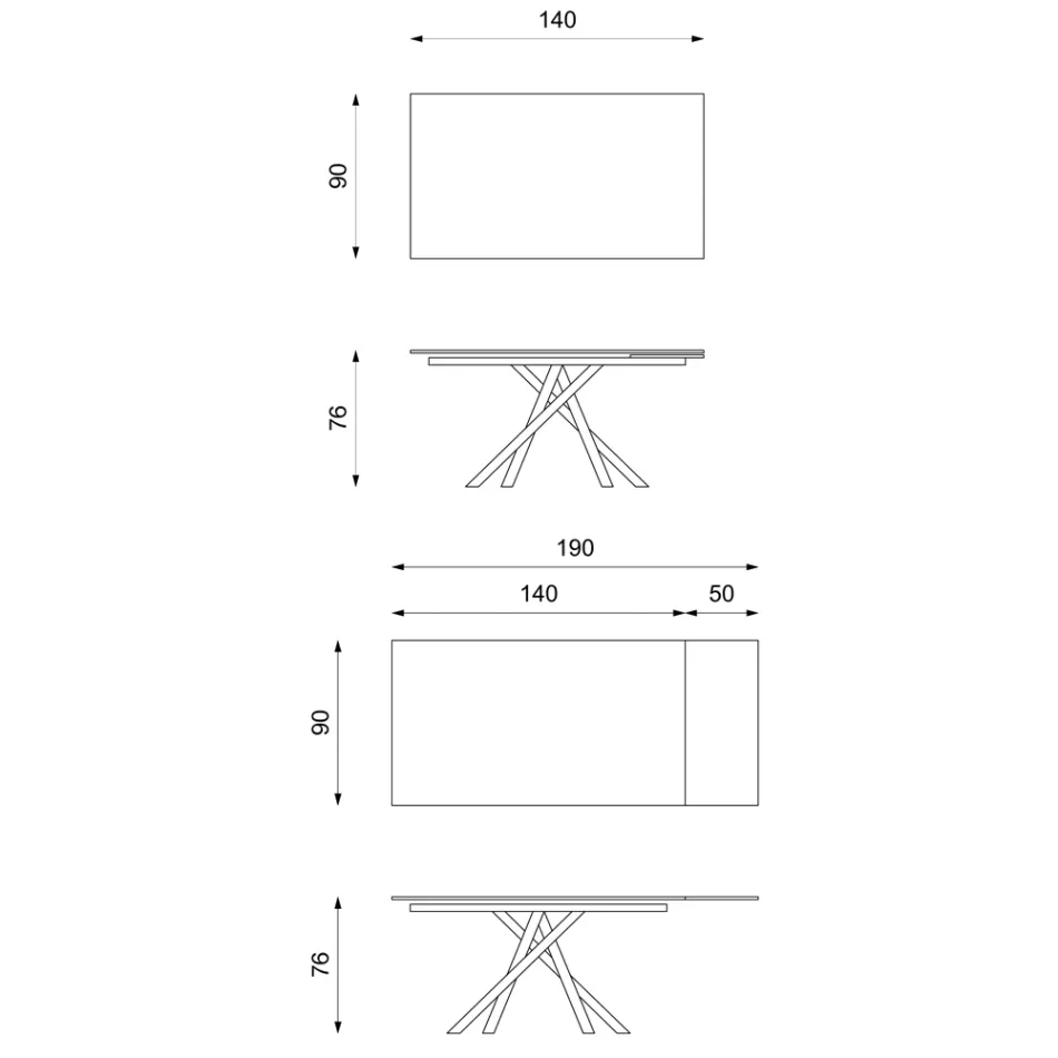 Table extensible jusqu'à 190 cm en métal et plateau mélaminé - Lavande Viadurini