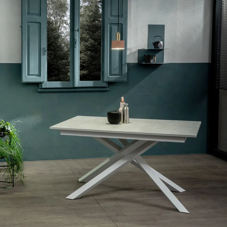 Table extensible jusqu'à 190 cm en métal et plateau mélaminé - Lavande Viadurini