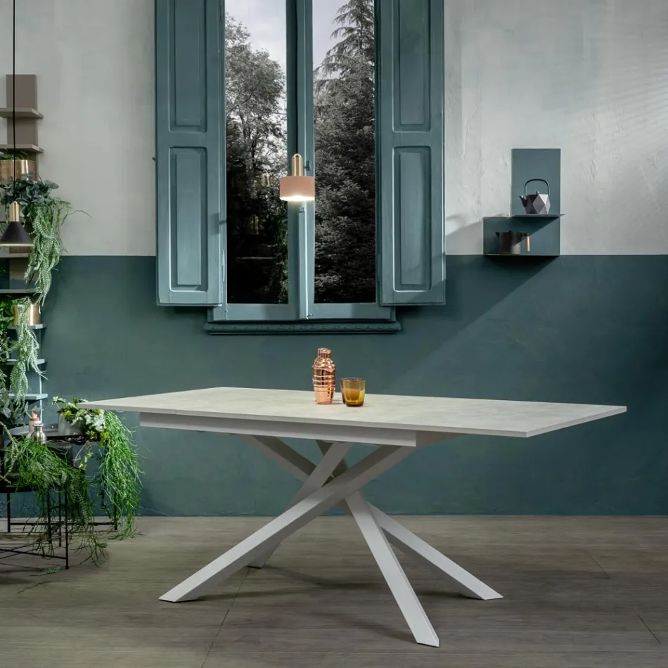 Table extensible jusqu'à 190 cm en métal et plateau mélaminé - Lavande Viadurini