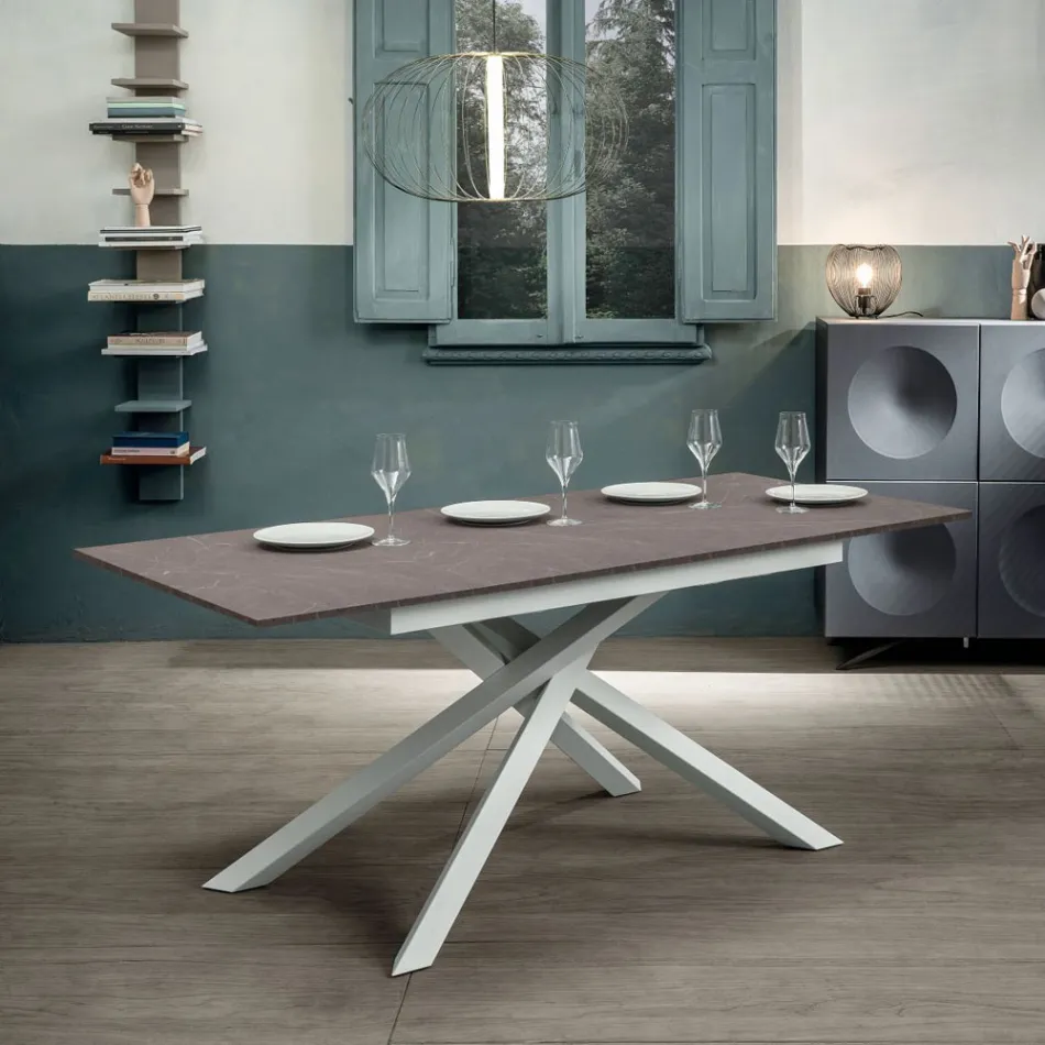 Table extensible jusqu'à 190 cm en métal et plateau mélaminé - Lavande Viadurini