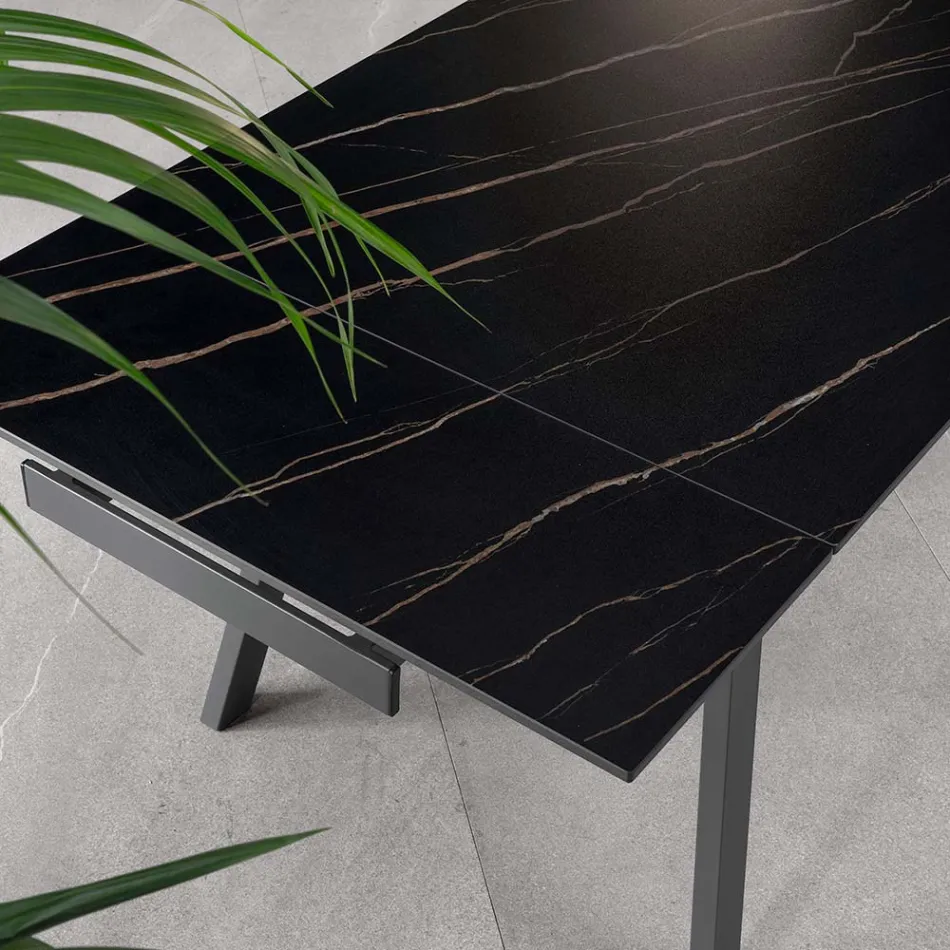 Table extensible jusqu'à 200 cm en Pierre Frittée Effet Marbre - Ananas Viadurini