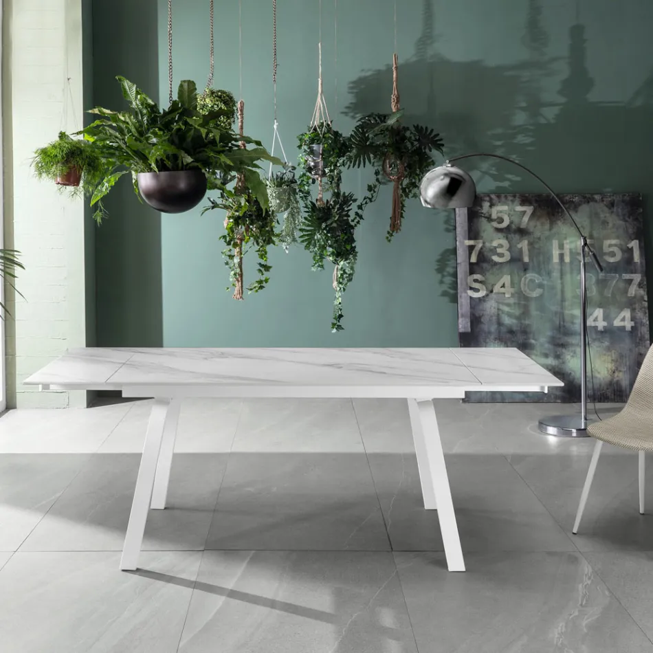 Table extensible jusqu'à 200 cm en Pierre Frittée Effet Marbre - Ananas Viadurini