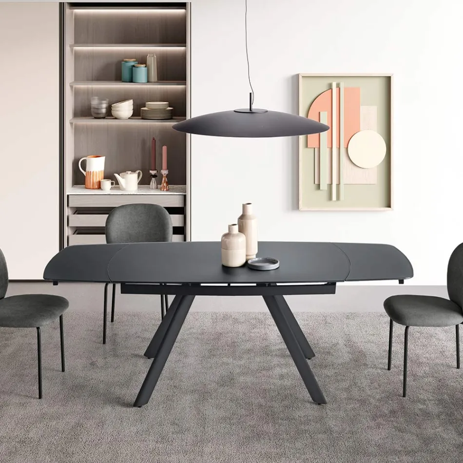 Table extensible jusqu'à 210 cm en verre et métal peint - Naxos Viadurini