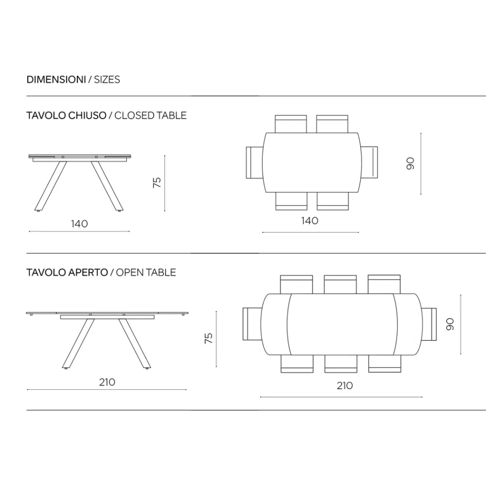 Table extensible jusqu'à 210 cm en verre et métal peint - Naxos Viadurini