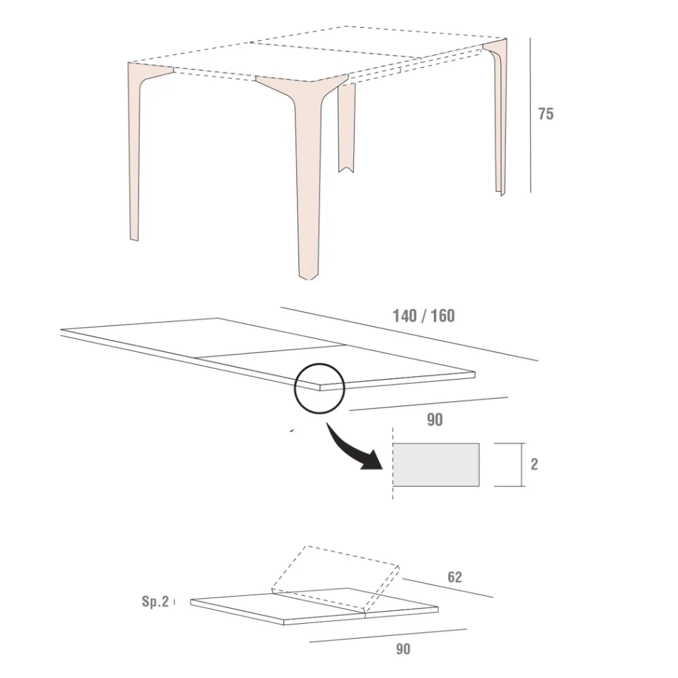Table extensible jusqu'à 222 cm en Hpl effet bois Made in Italy - Vulcano Viadurini