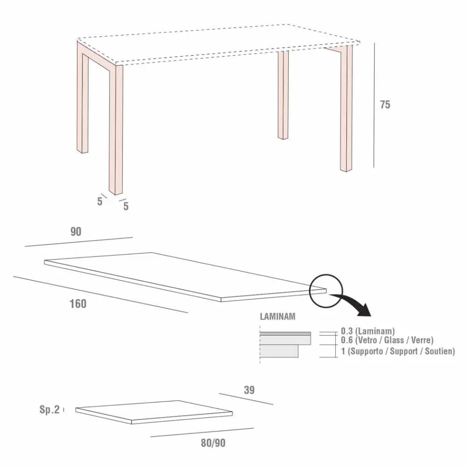 Table extensible jusqu'à 238 cm en Laminam et métal Made in Italy - Remigio Viadurini