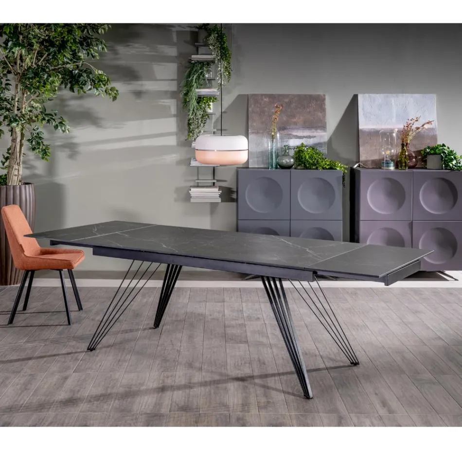 Table extensible jusqu'à 240 cm en céramique et métal - Bouquet Viadurini
