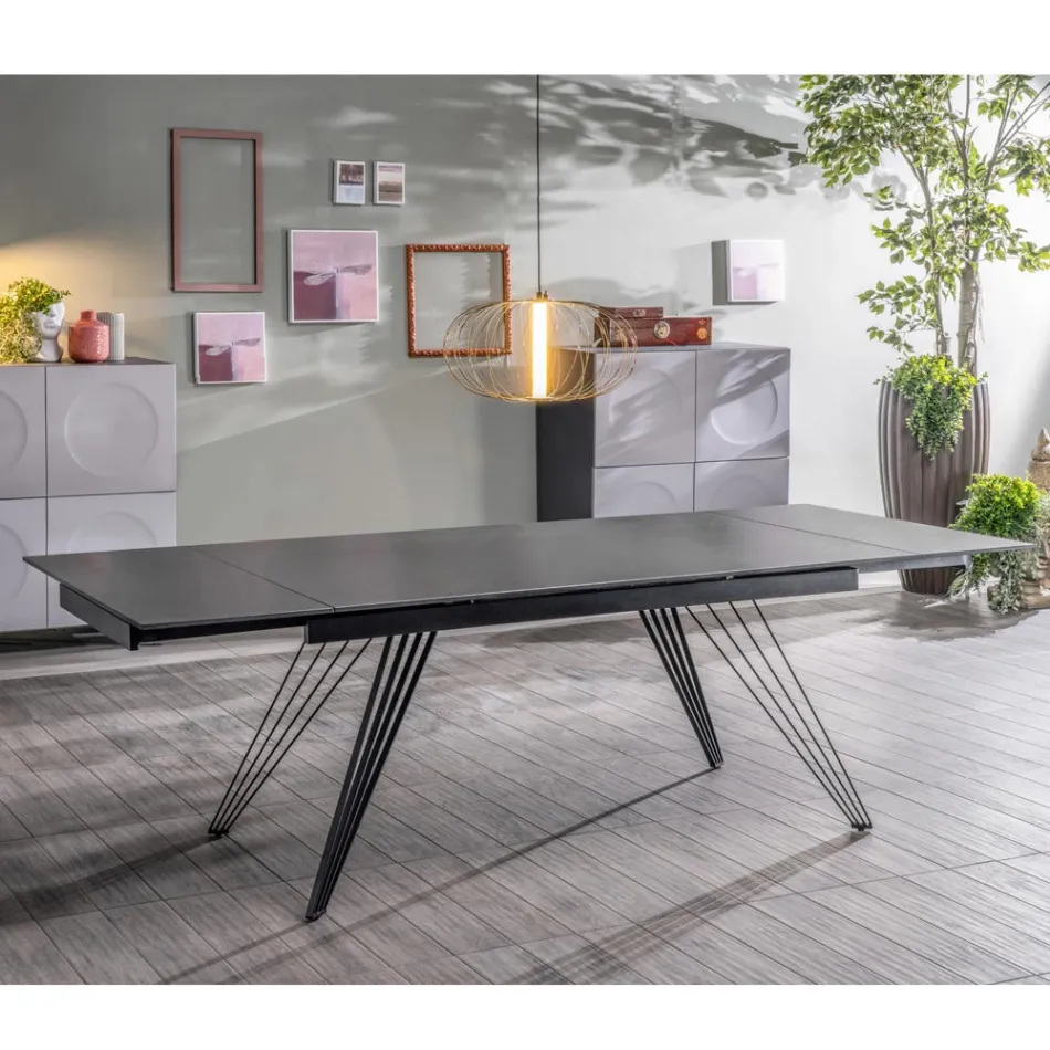 Table extensible jusqu'à 240 cm en céramique et métal - Bouquet Viadurini