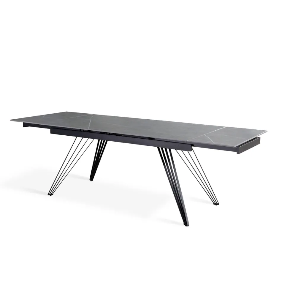 Table extensible jusqu'à 240 cm en céramique et métal - Bouquet Viadurini